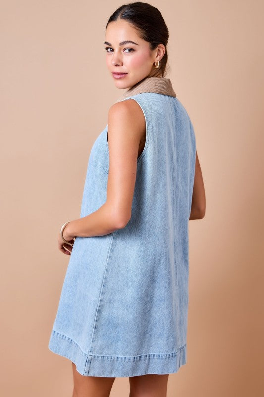 Corduroy Collar Denim Dress