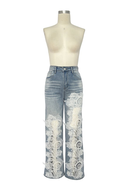Lace Patchwork Denim