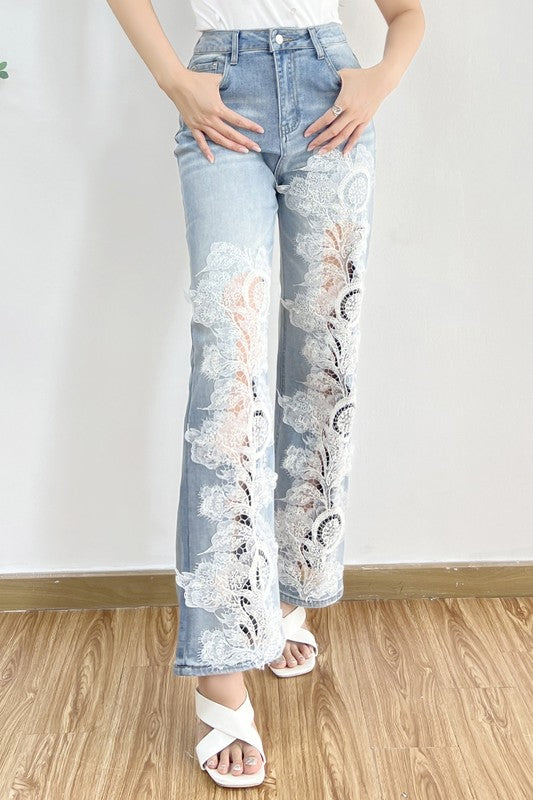 Lace Patchwork Denim