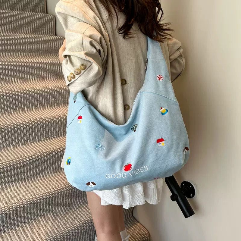 Embroidery Parches Denim Hobo