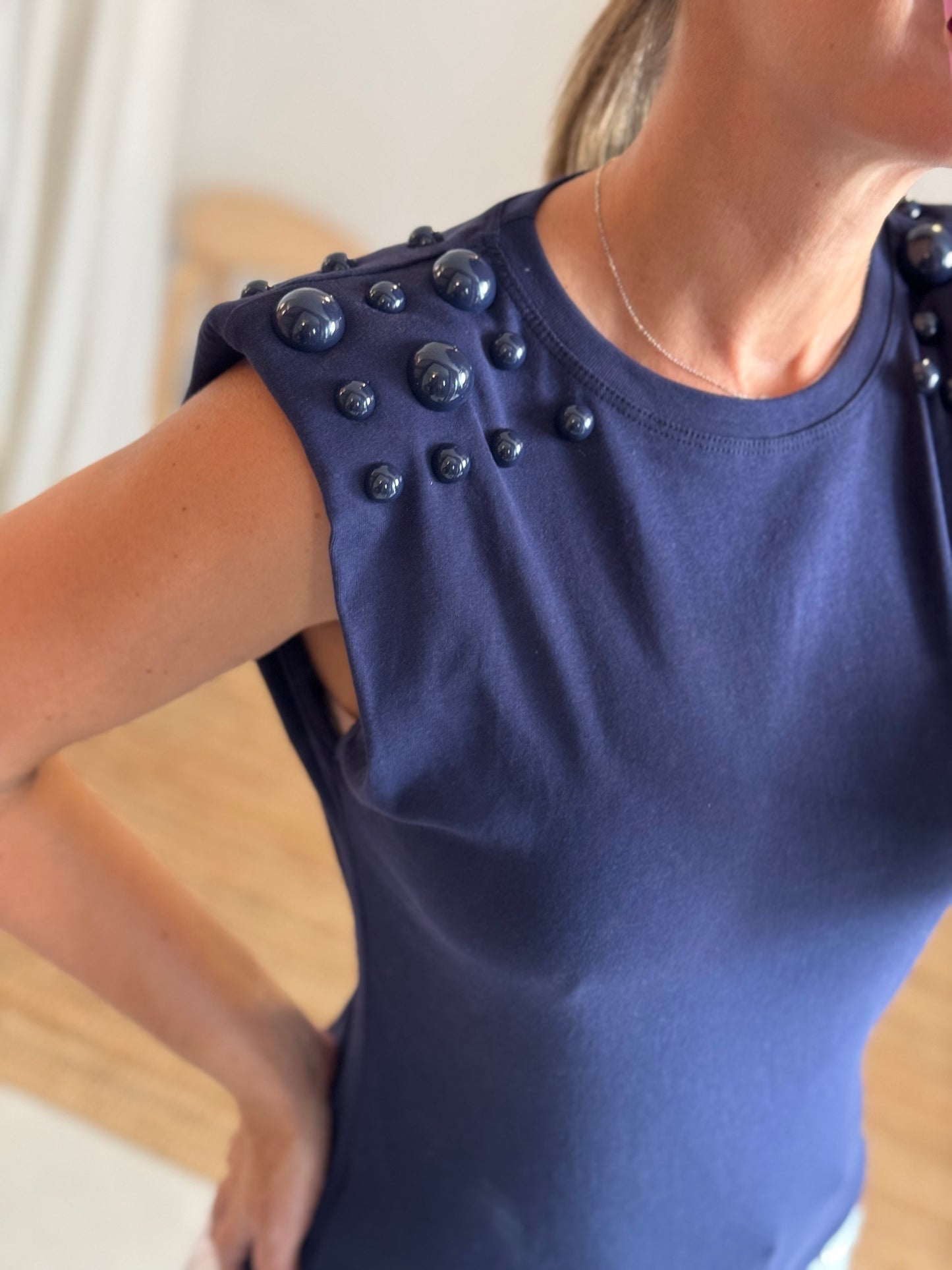 Navy Studded Top