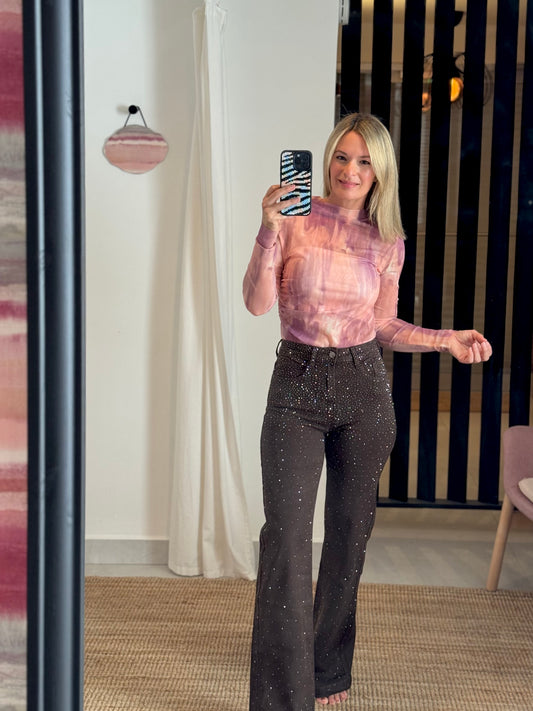 Mesh Abstract Pink Top