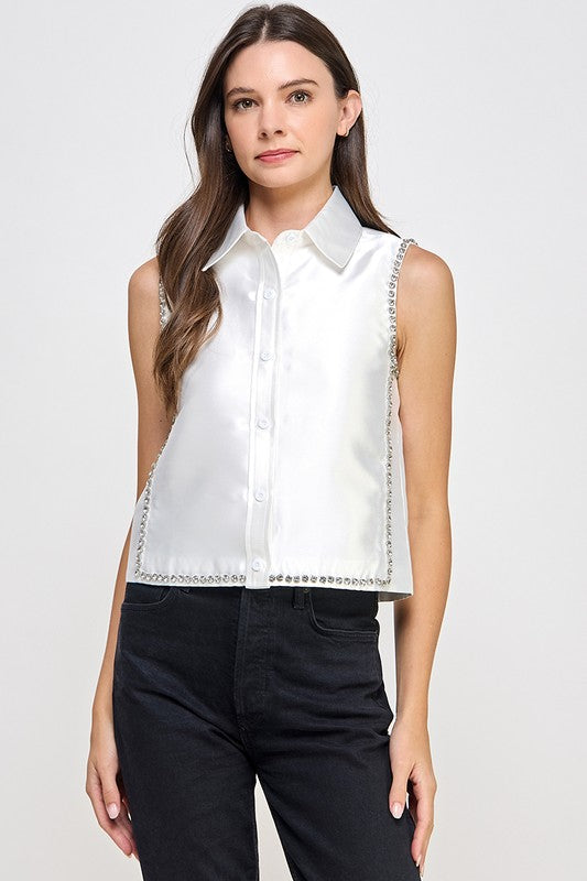 Rhinestones Button Down Top