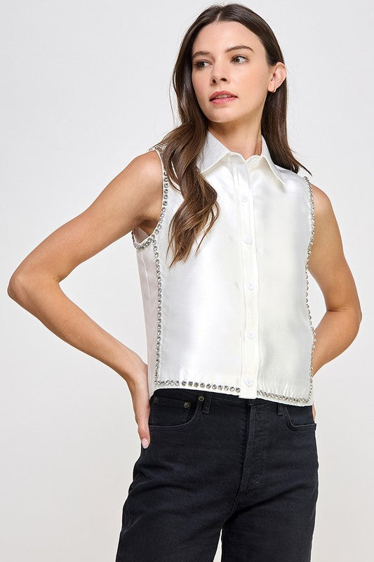 Rhinestones Button Down Top