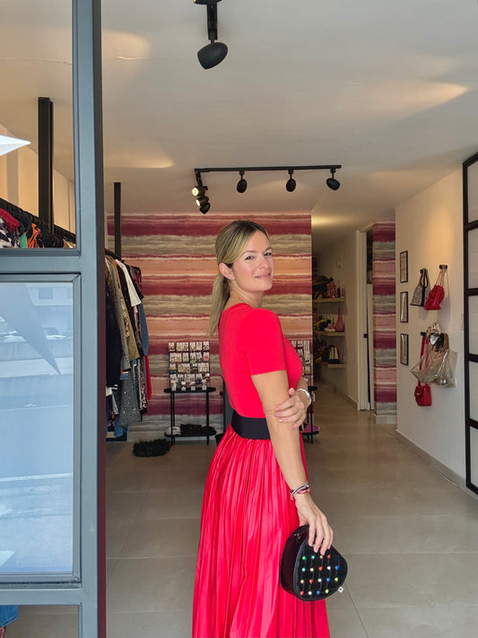 Red Midi Pleather Skirt