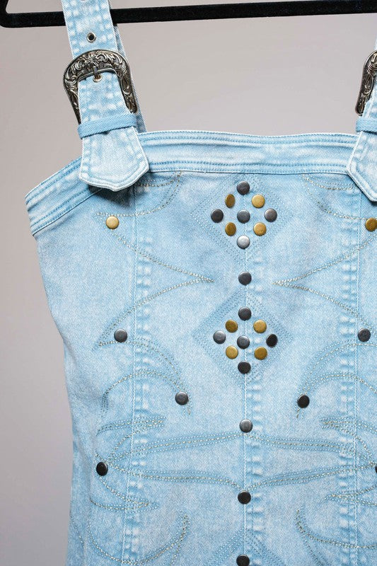Studded Denim Short Dress