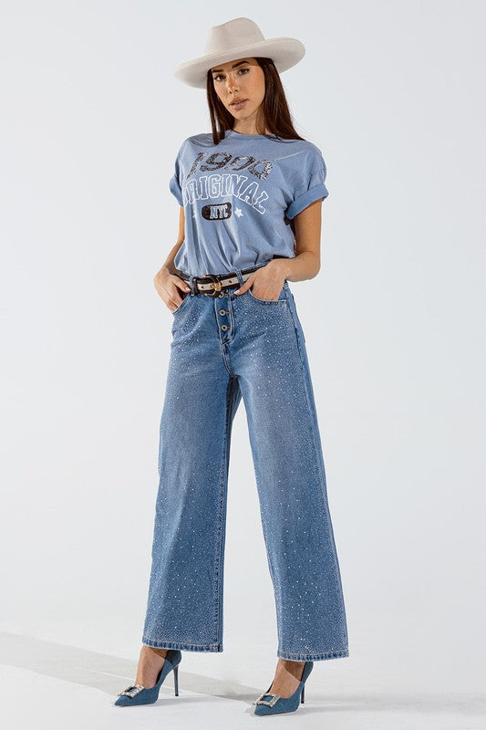 Wide Leg Rhinestones Jean