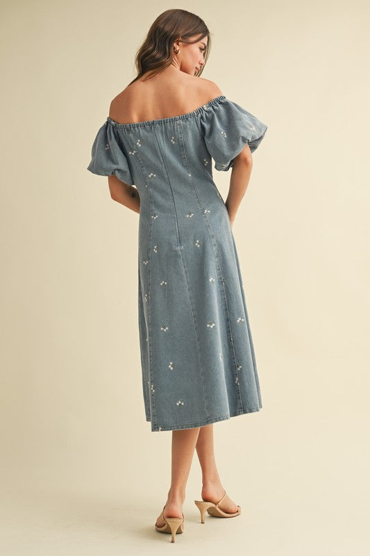 Embroidered Off Shoulder Dress
