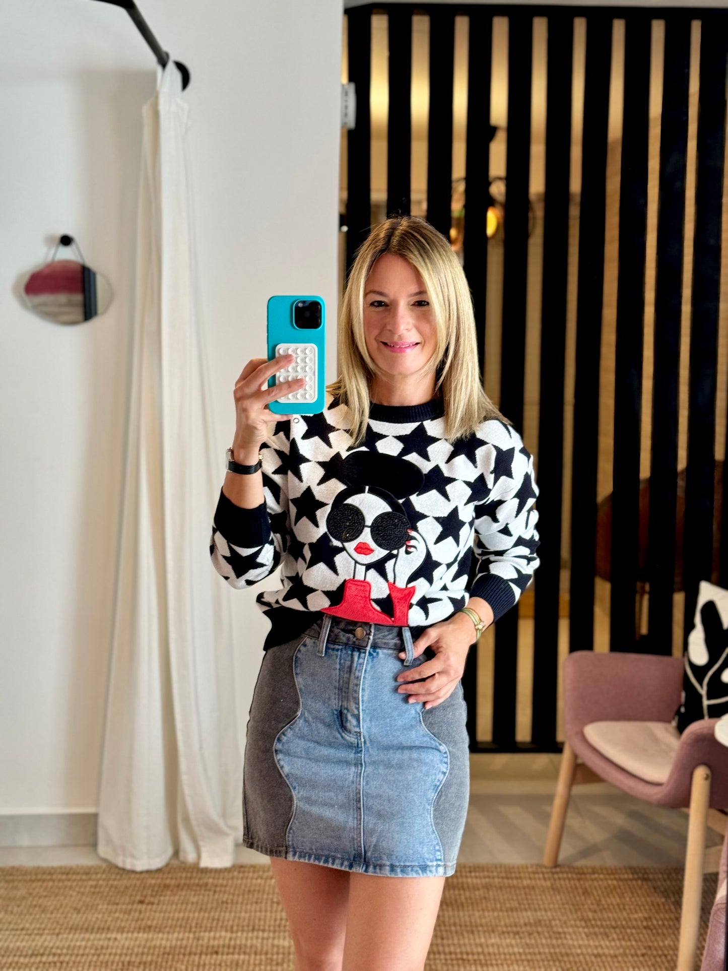 Denim Color Block Skirt