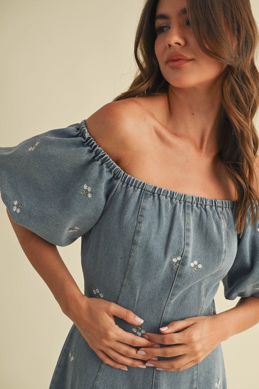 Embroidered Off Shoulder Dress