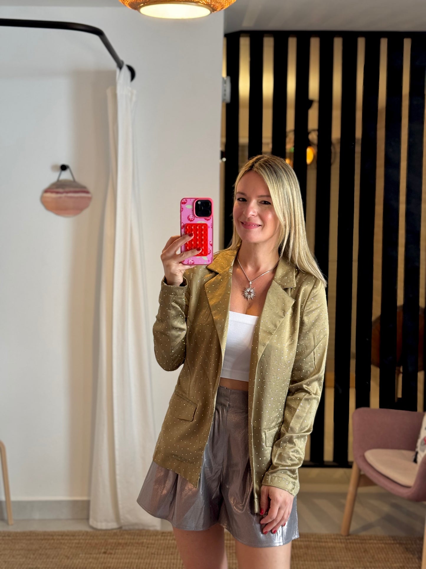 Rhinestones Satin Blazer