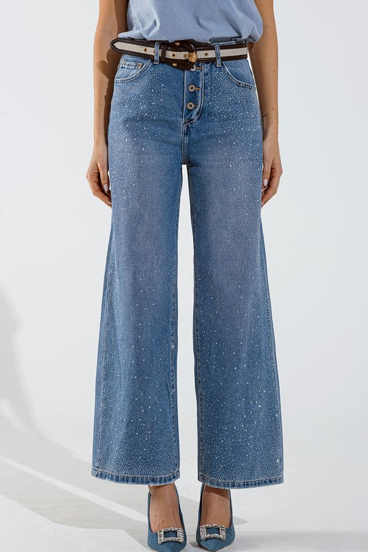 Wide Leg Rhinestones Jean