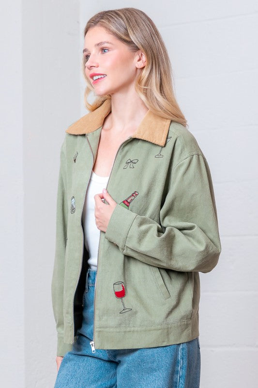 Embroidery Olive Jacket