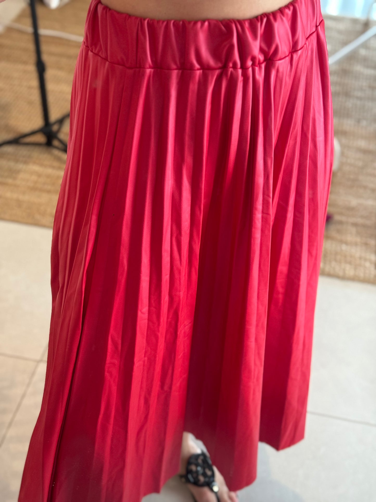 Red Midi Pleather Skirt