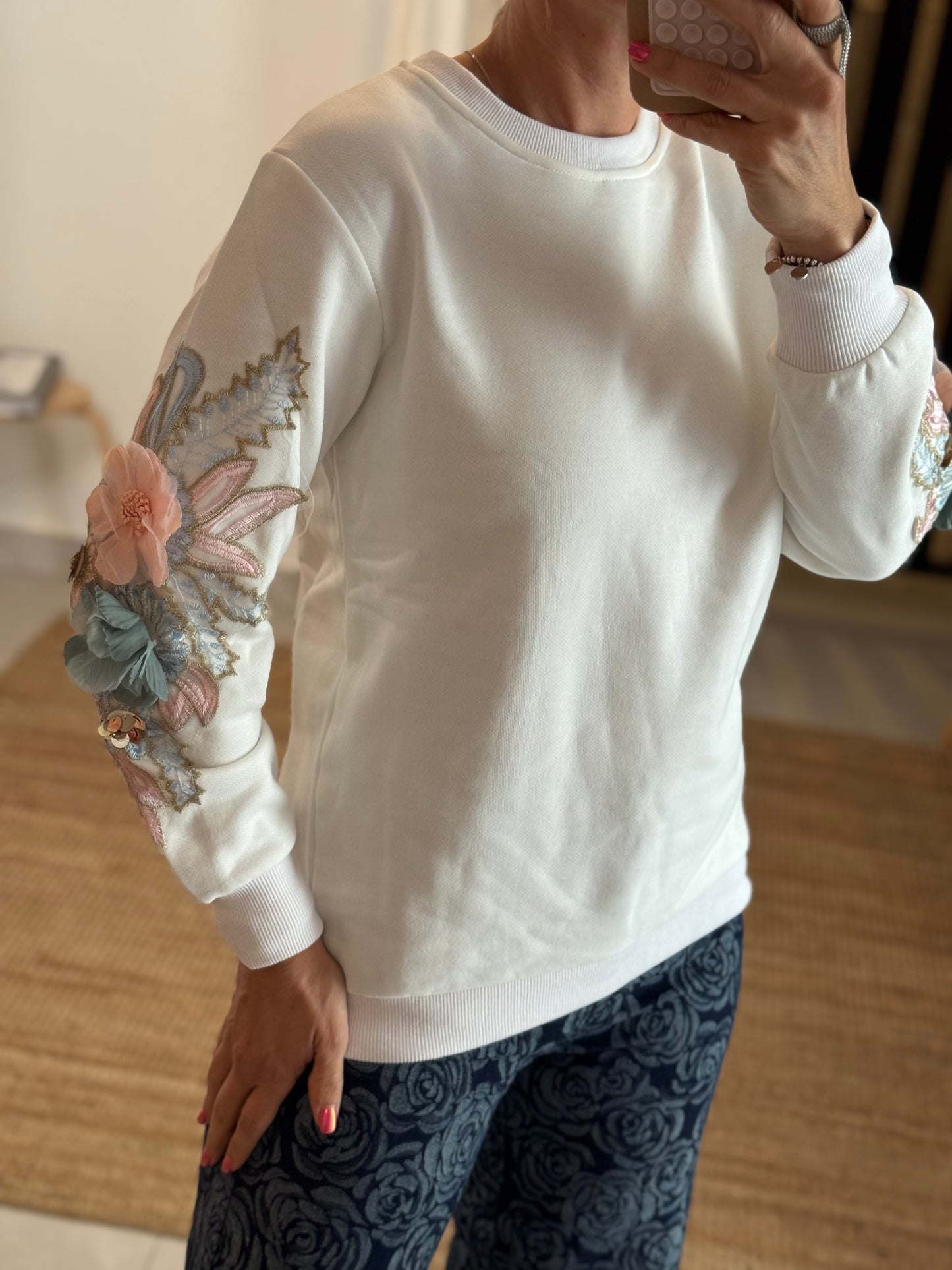 Flower Appliqué Sweater
