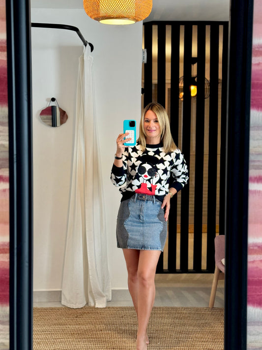 Denim Color Block Skirt