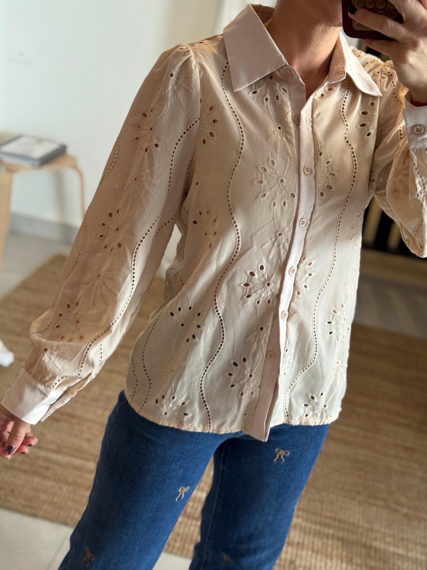 Eyelet Long Sleeve Blouse