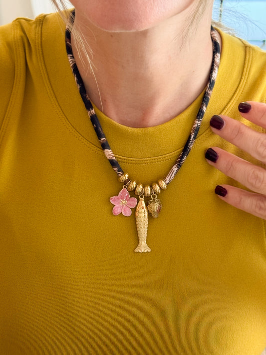 Fabric Ocean Charm Necklace