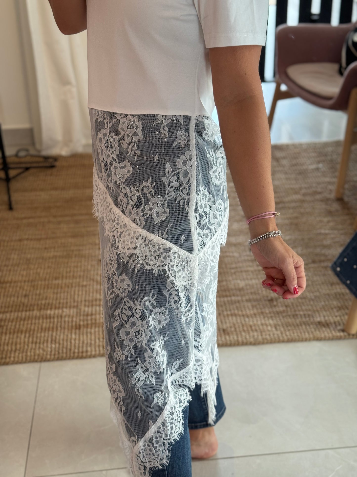 Asymmetric Lace T Shirt