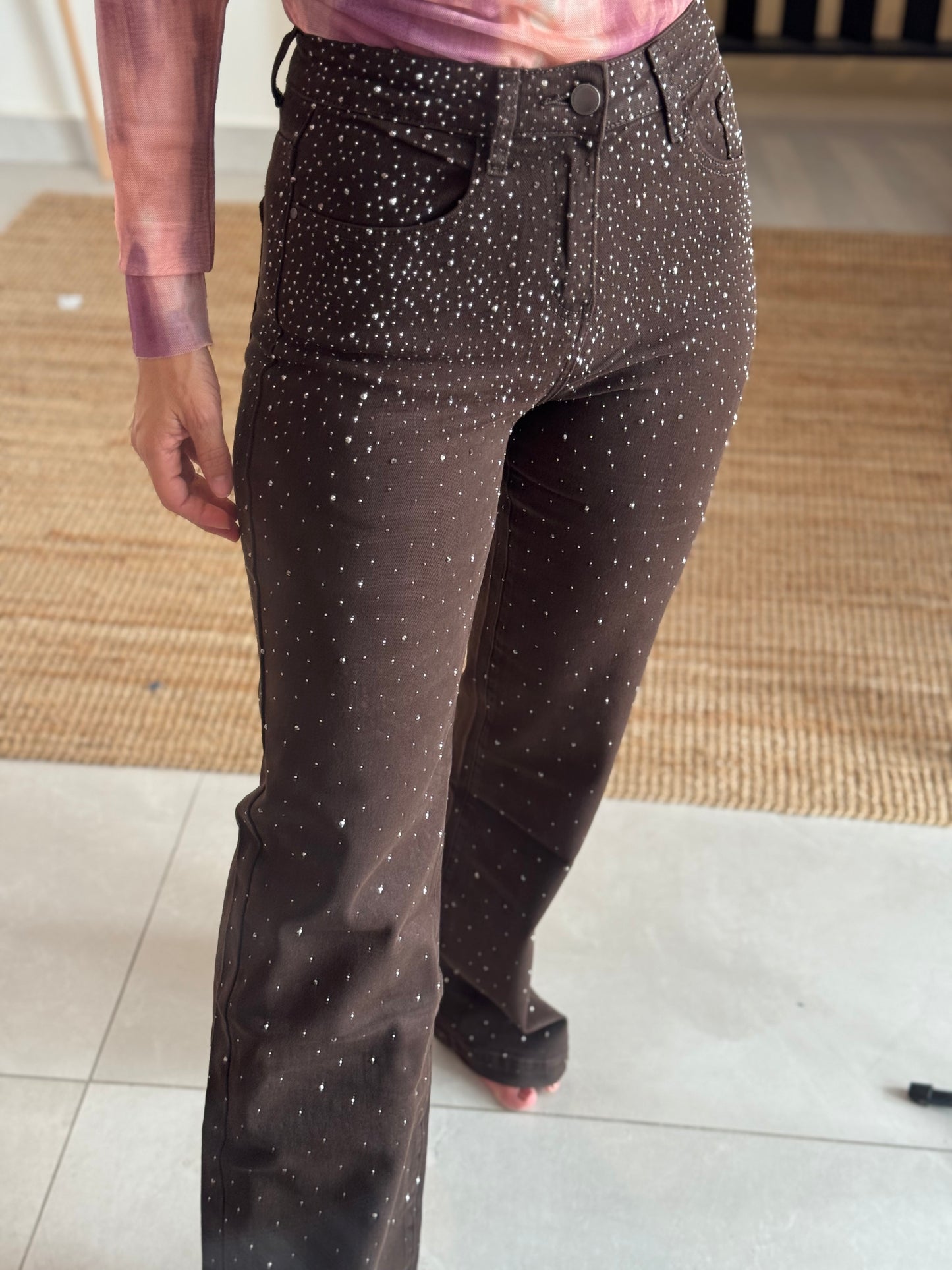 Rhinestones Chocolate Jean