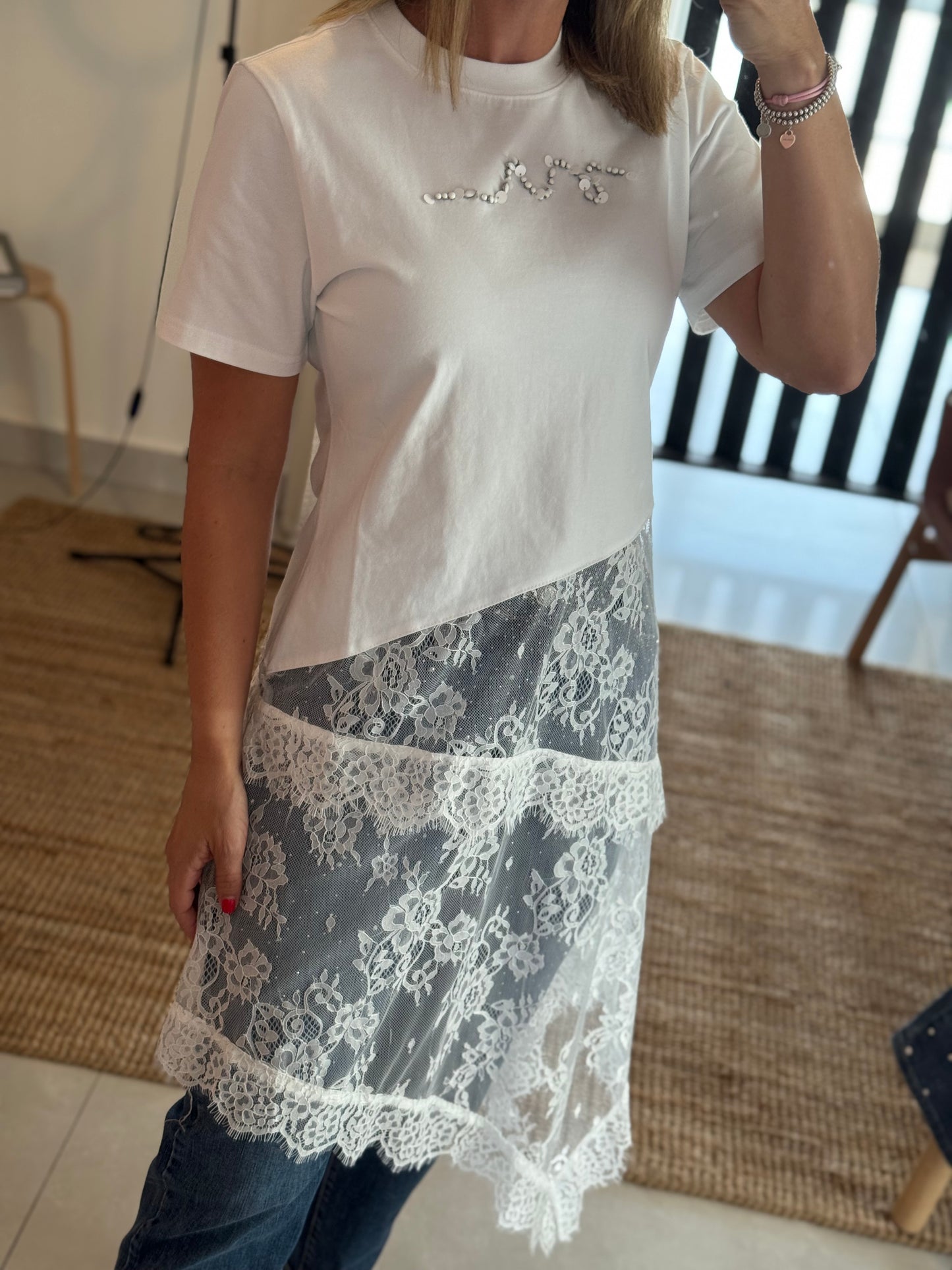 Asymmetric Lace T Shirt
