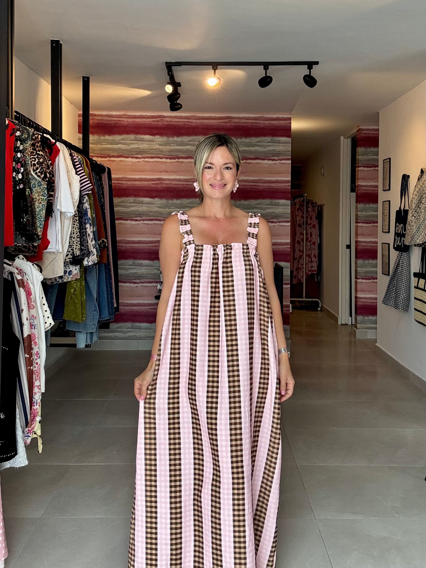 Pink & Brown Maxi Dress