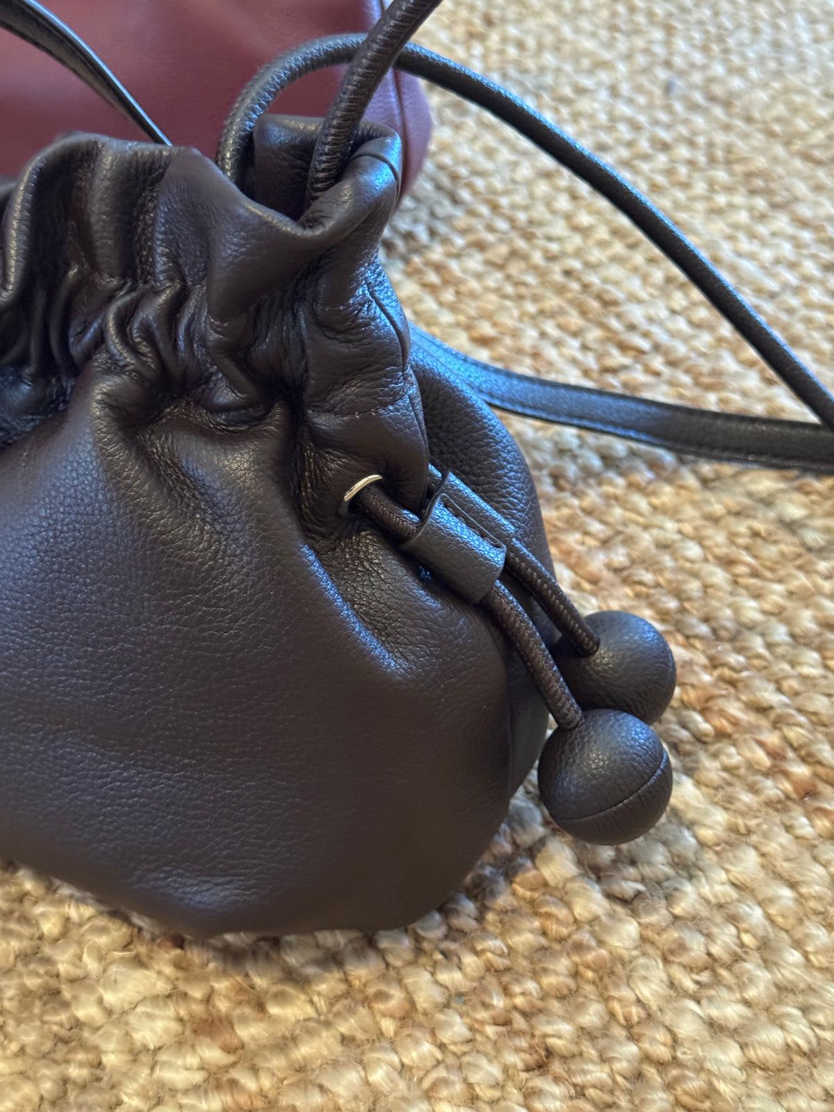 Drawstring Leather Pouch Bag