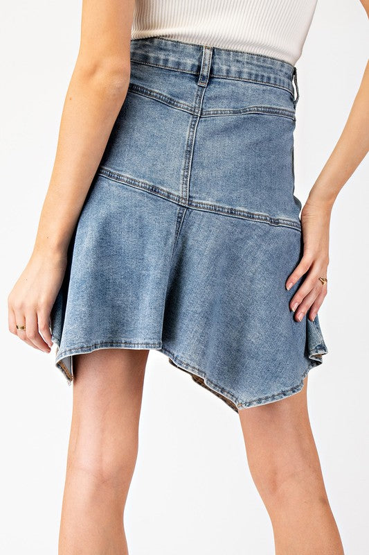 Ruffle Asymmetrical Denim Skirt