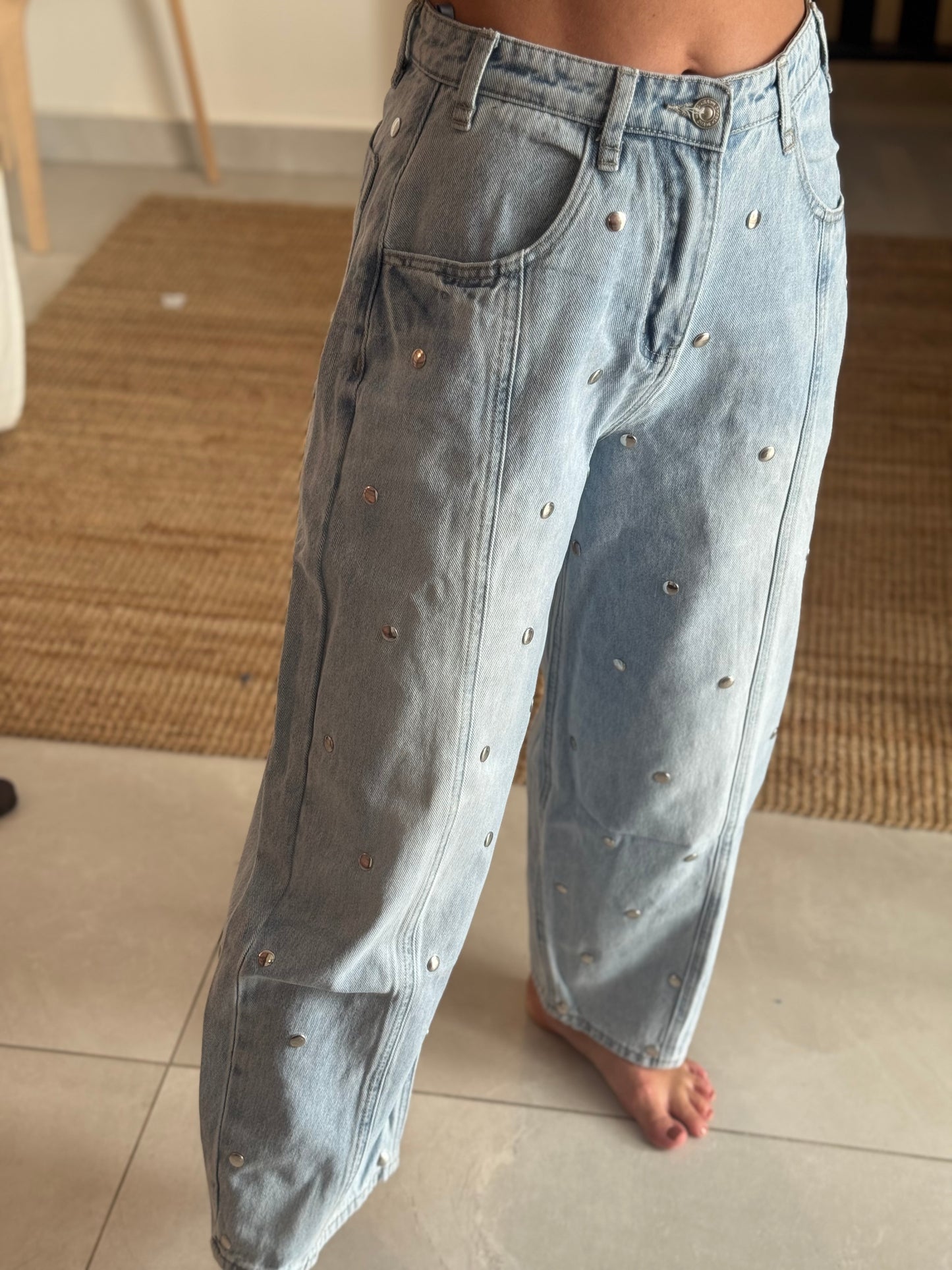 Studded Barrel Jean
