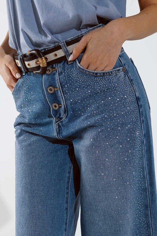 Wide Leg Rhinestones Jean