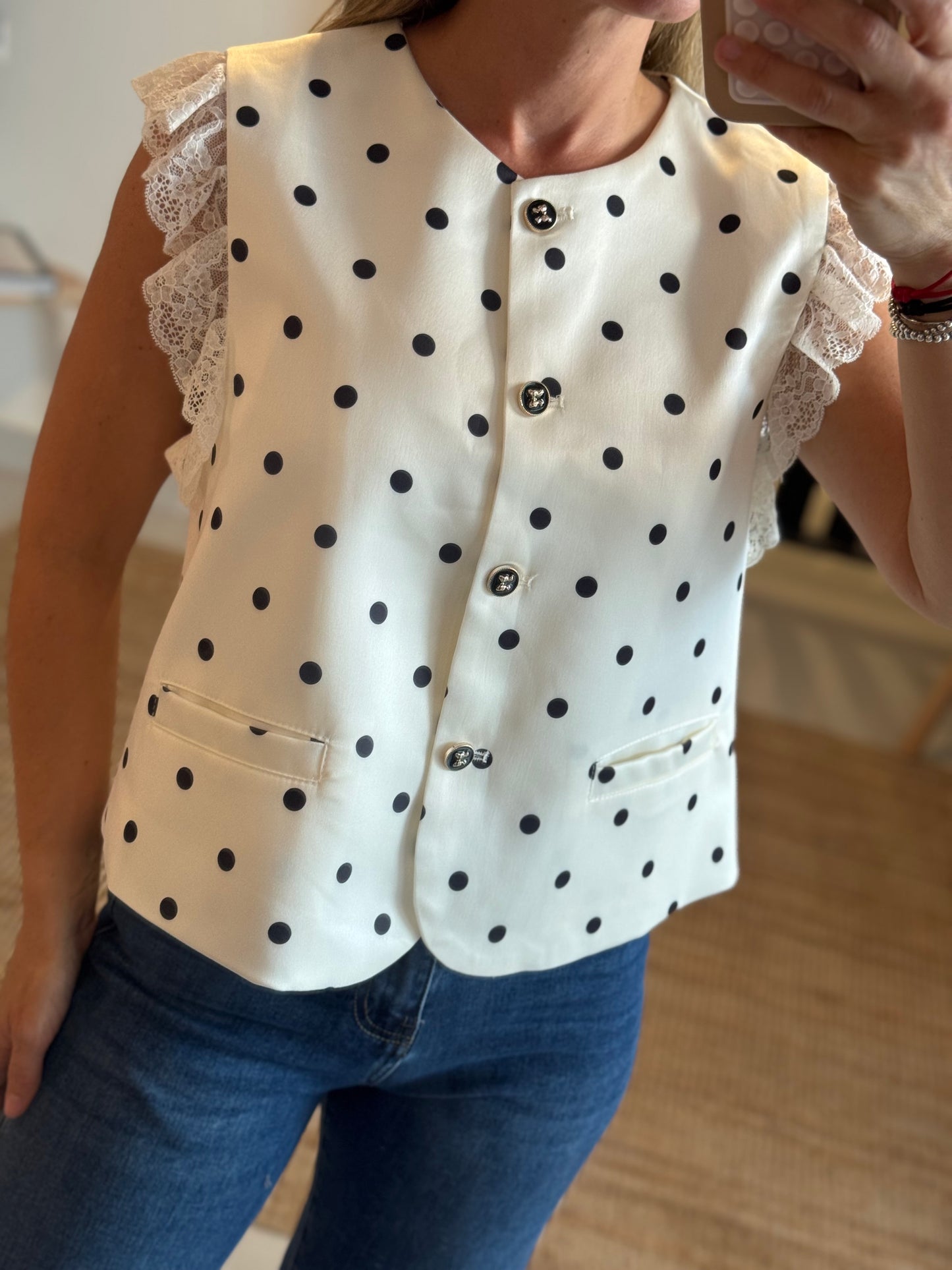 Polka Dot & Lace Vest