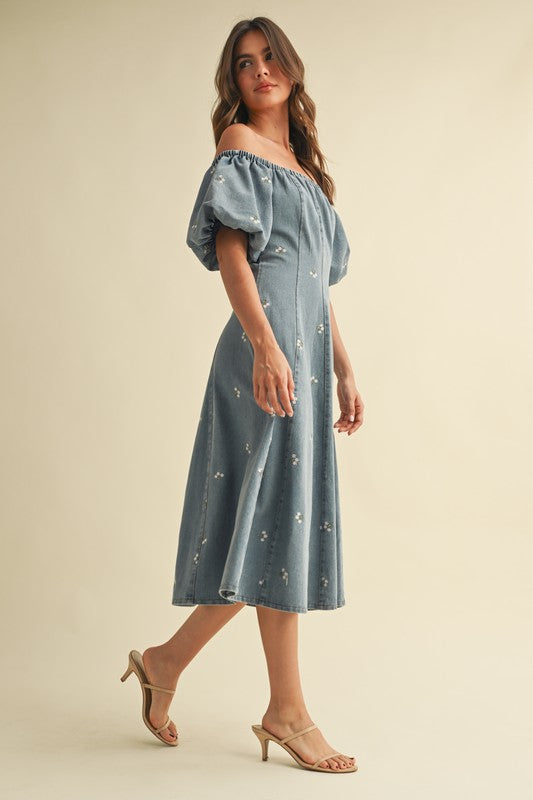 Embroidered Off Shoulder Dress