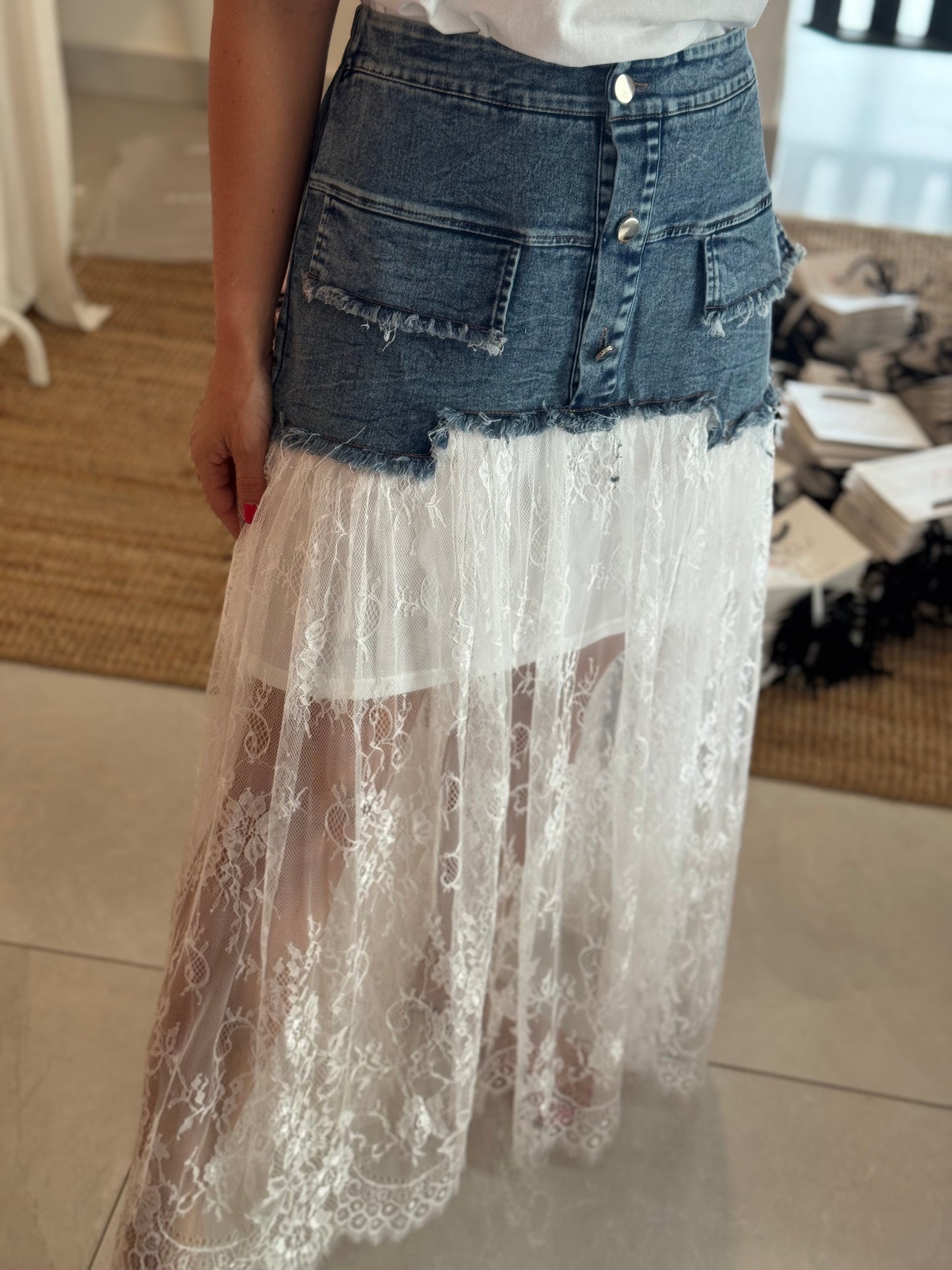Lace & Denim Skirt