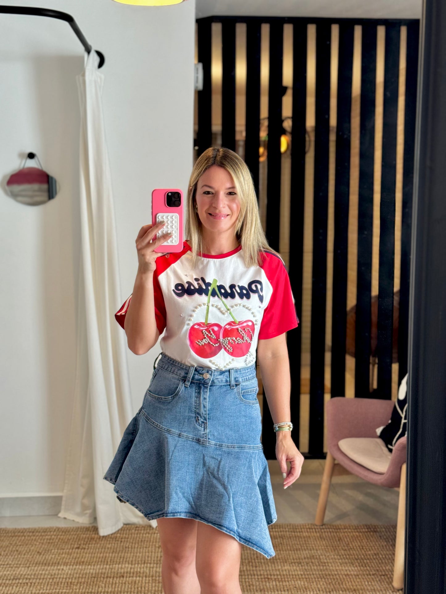 Ruffle Asymmetrical Denim Skirt