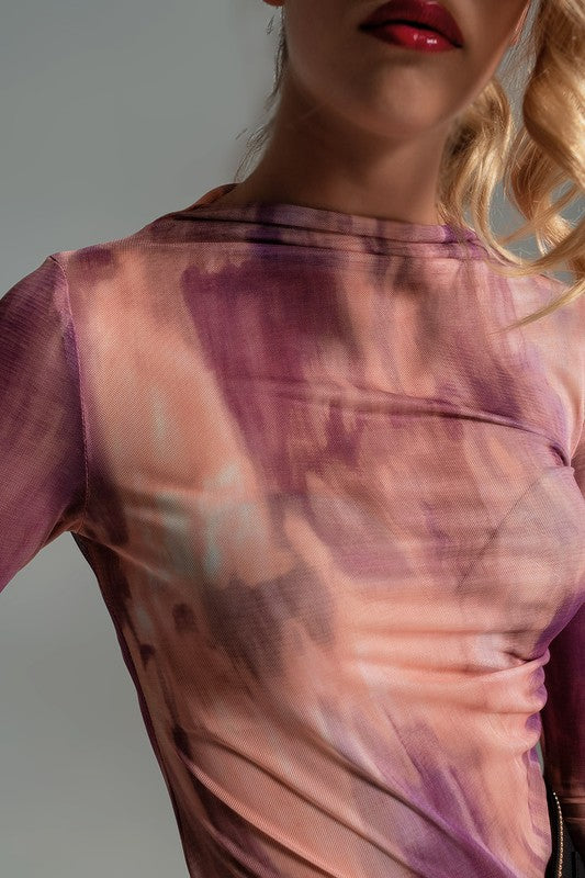 Mesh Abstract Pink Top