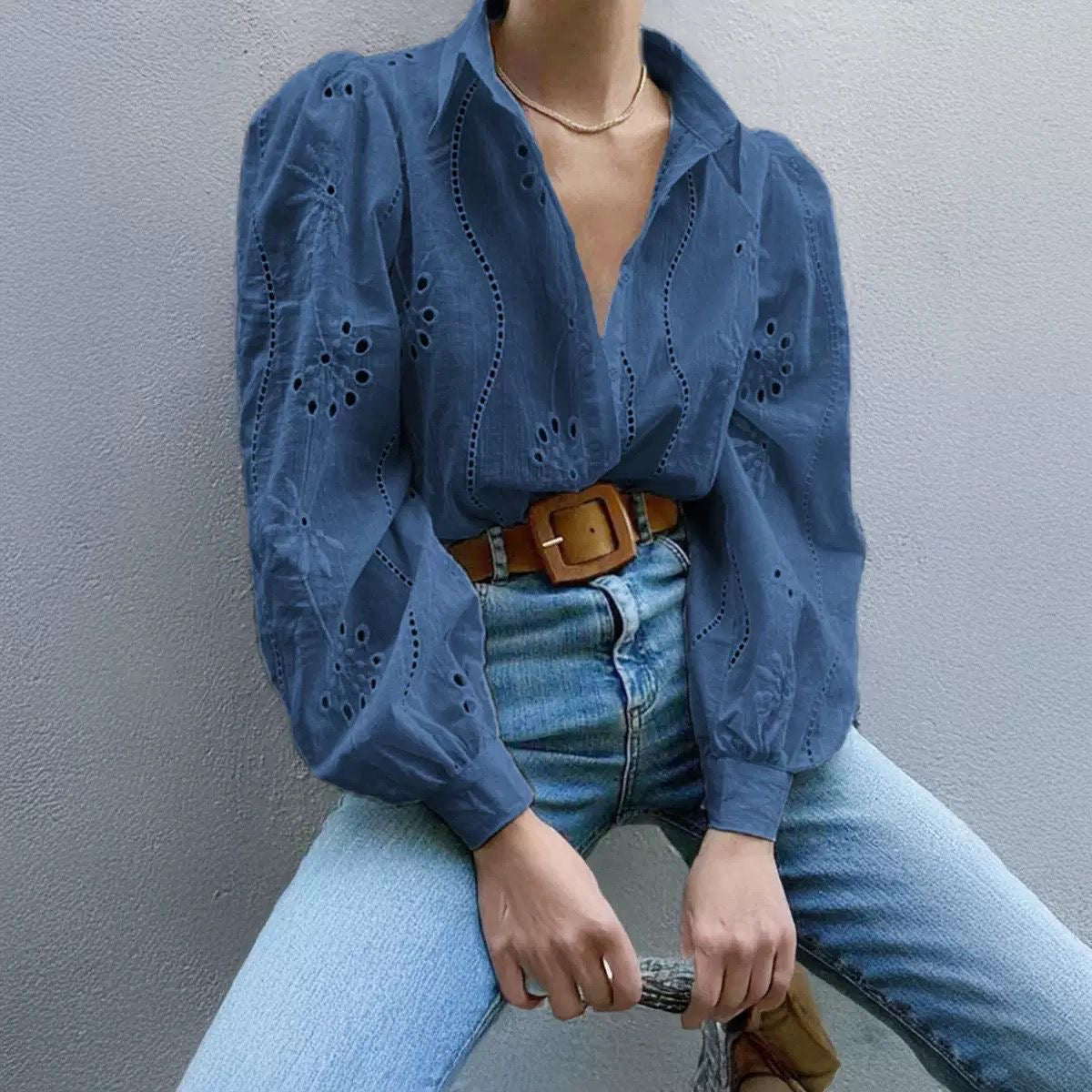 Eyelet Long Sleeve Blouse