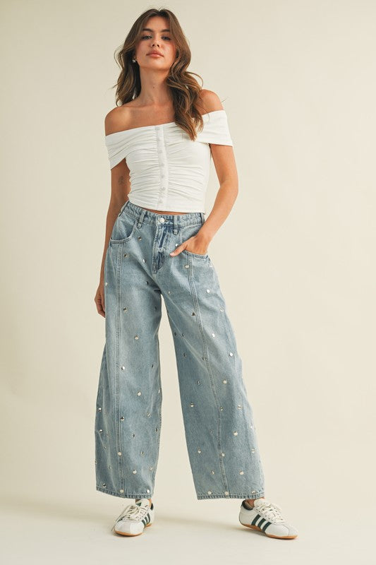 Studded Barrel Jean