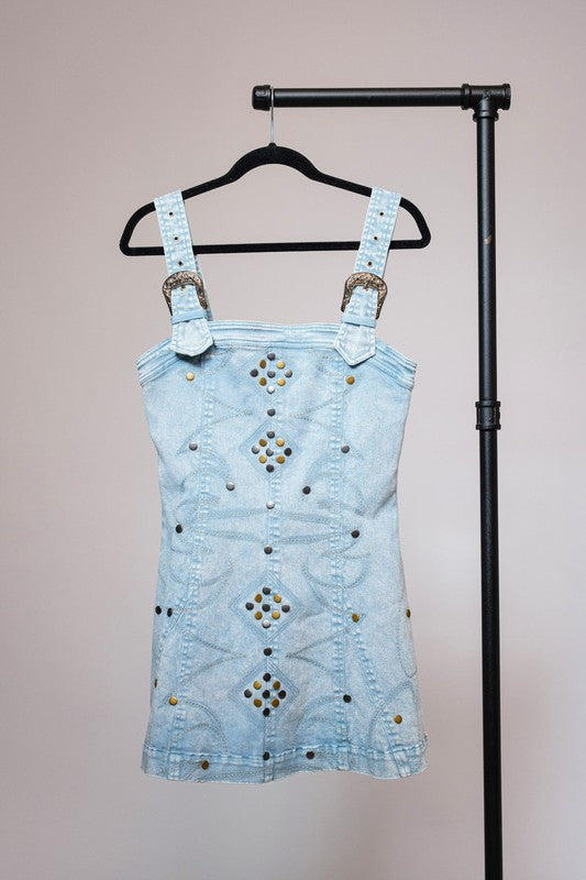 Studded Denim Short Dress