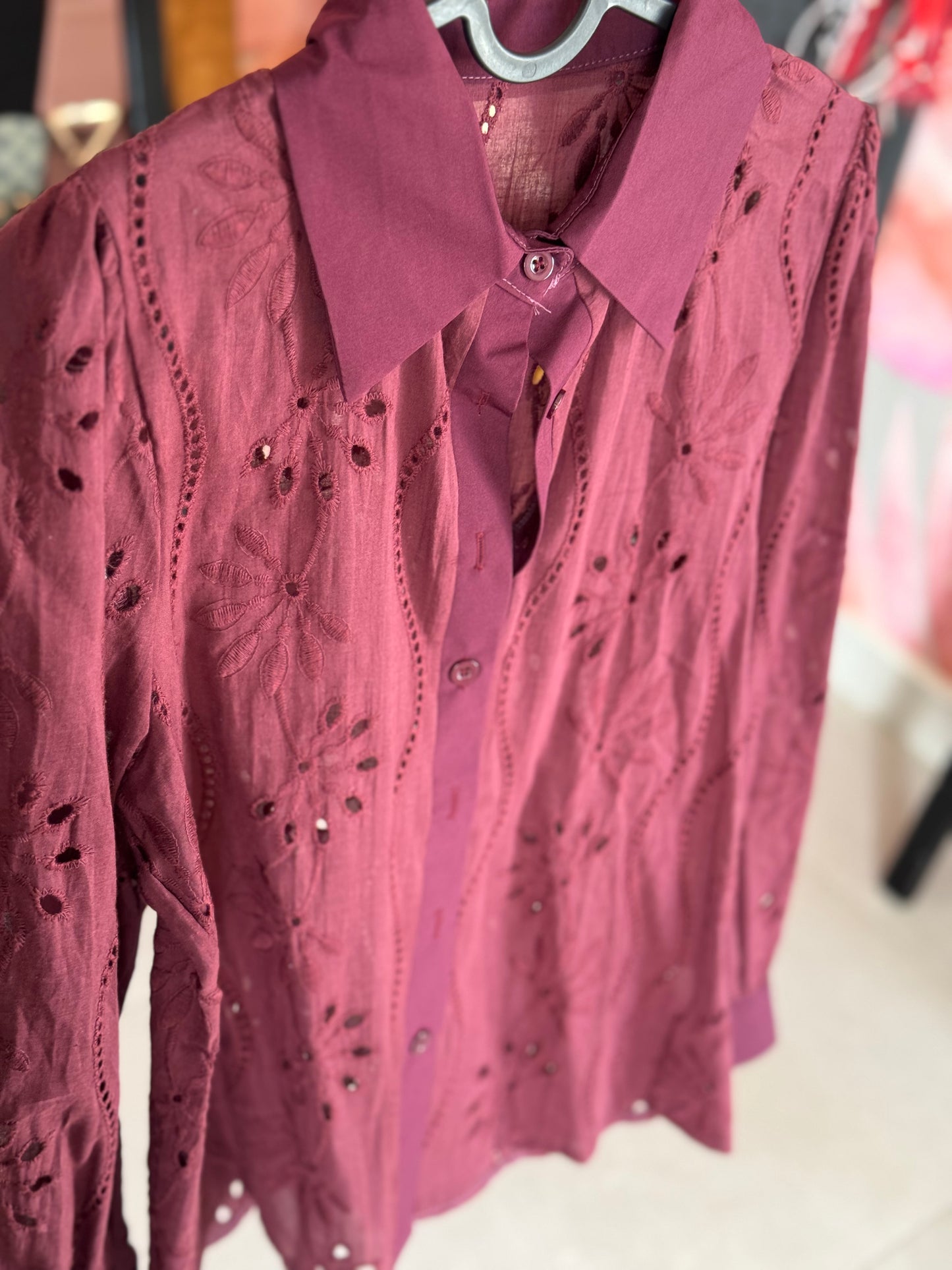 Eyelet Long Sleeve Blouse