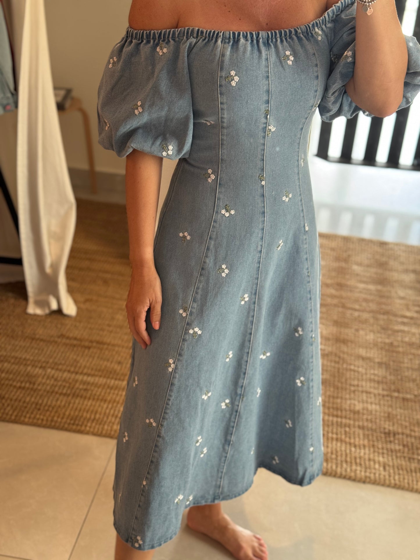 Embroidered Off Shoulder Dress
