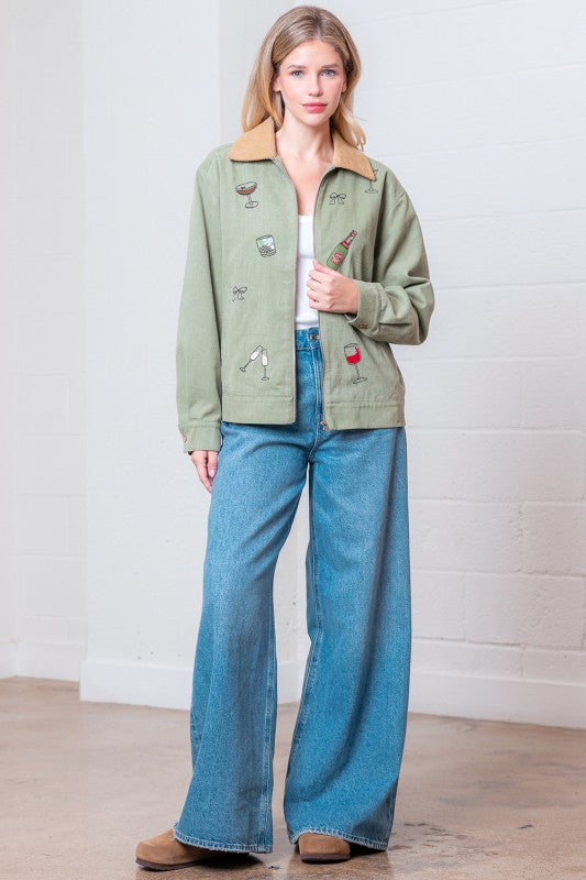 Embroidery Olive Jacket