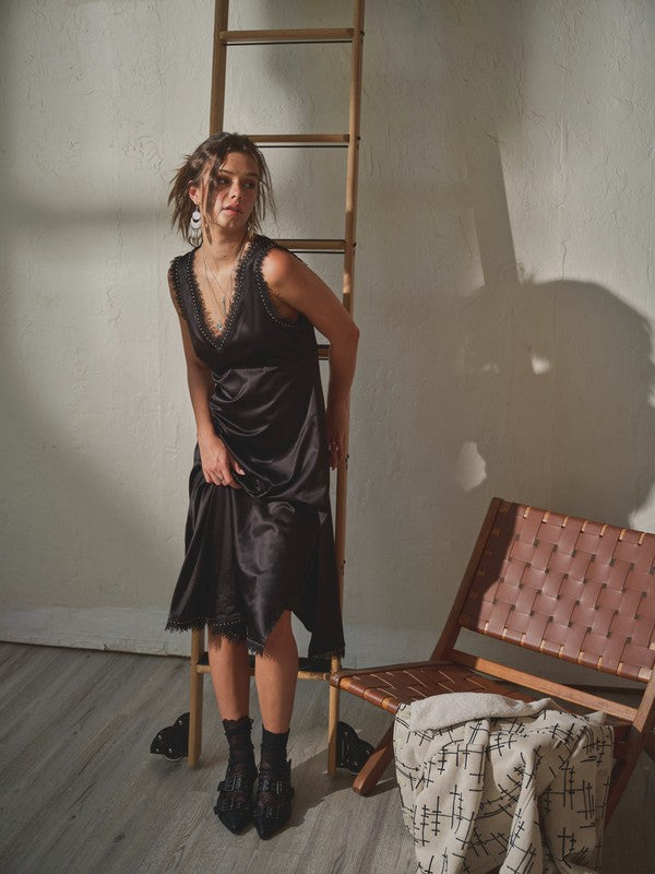 Asymmetrical Satin Midi Dress