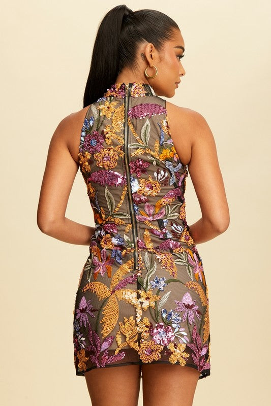 Sequins Floral Mock Dress