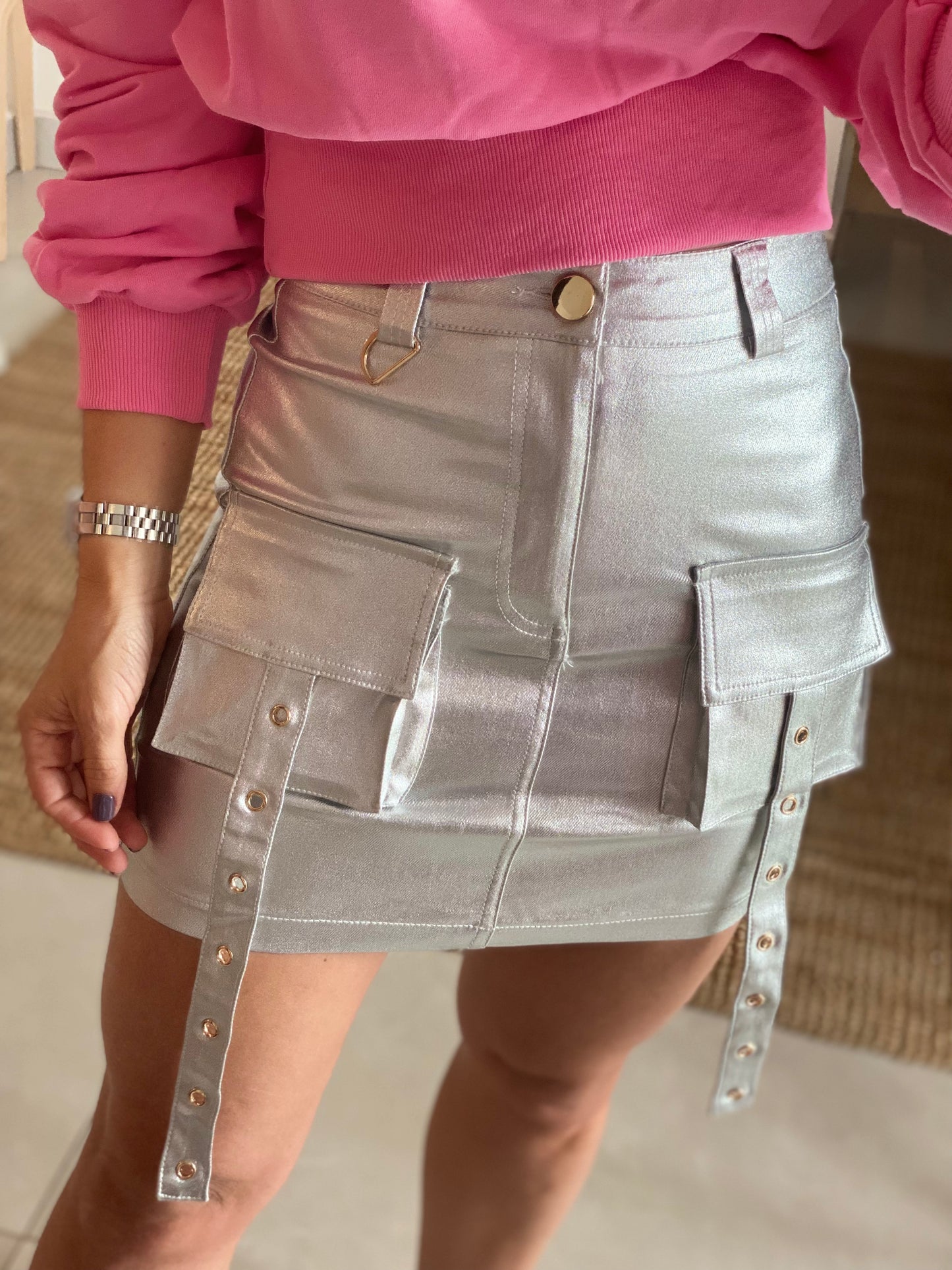 Silver Cargo Skirt