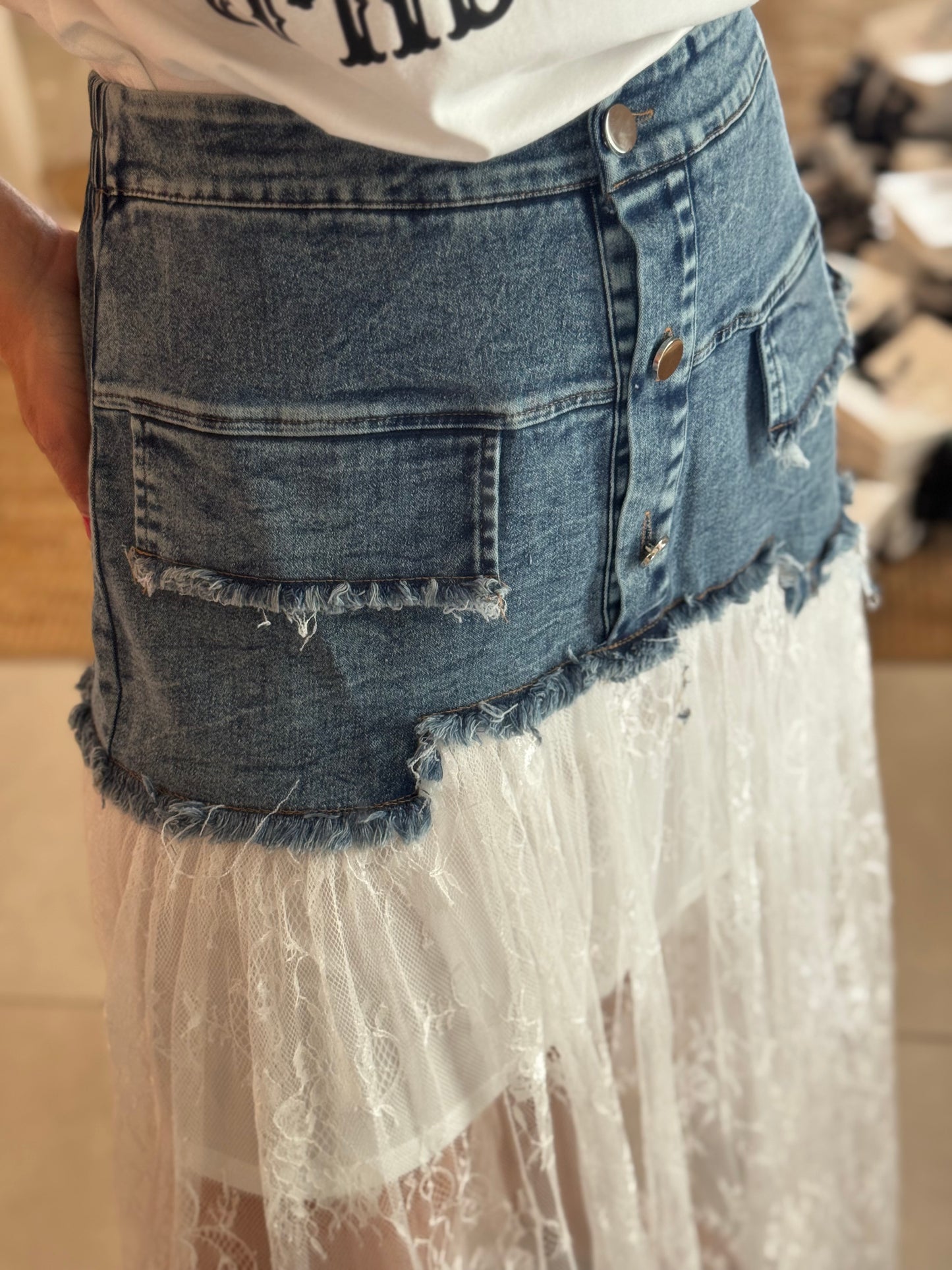 Lace & Denim Skirt