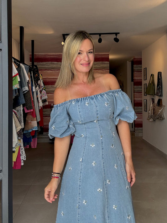 Embroidered Off Shoulder Dress