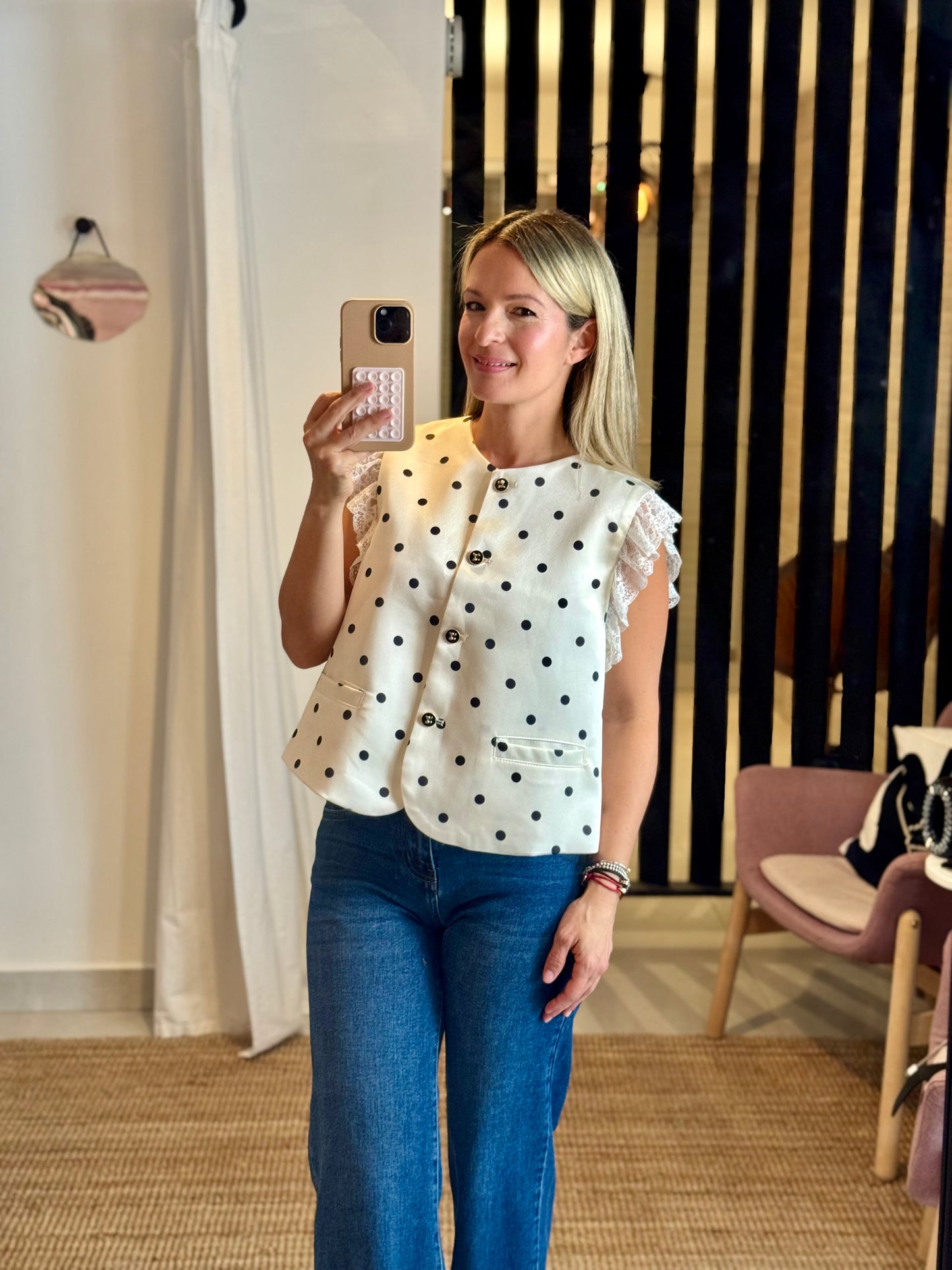 Polka Dot & Lace Vest