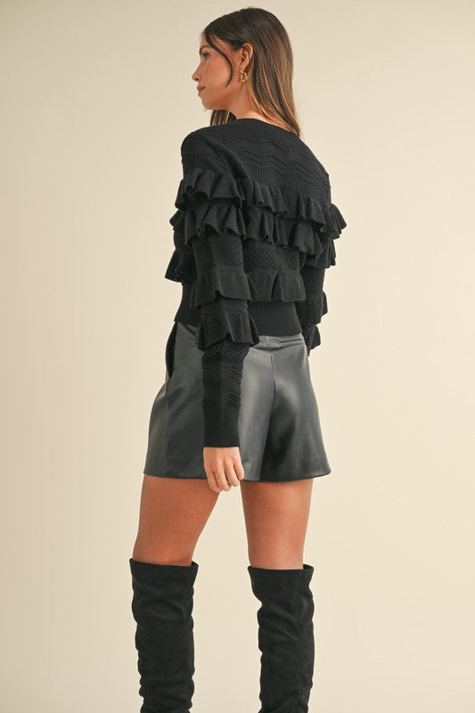 Ruffle V Neck Cardigan