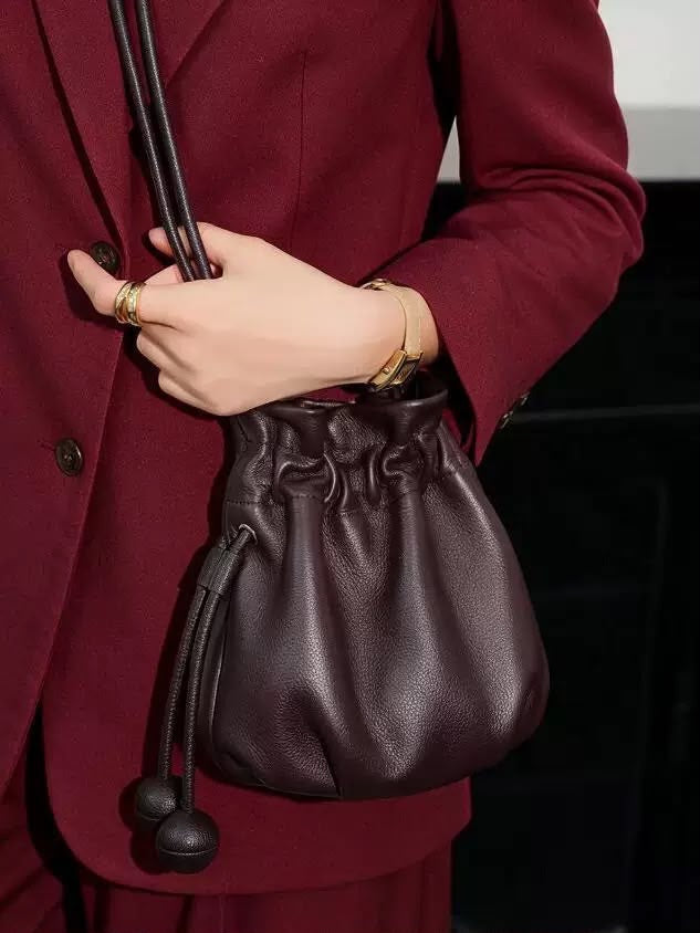 Drawstring Leather Pouch Bag