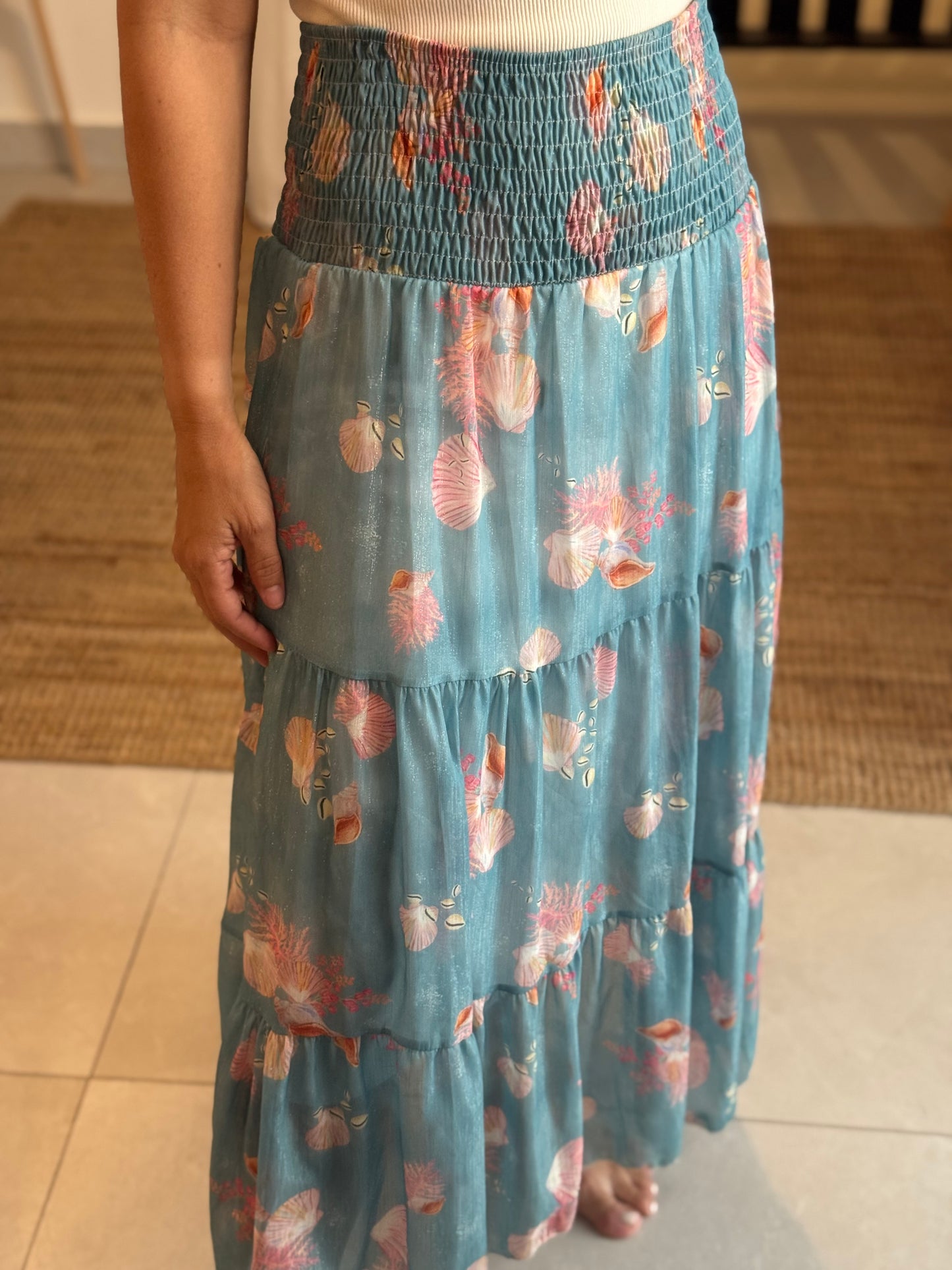 Shimmery Seashell Midi Skirt